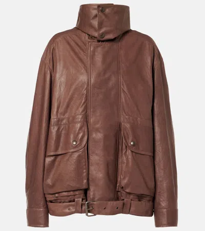 Calvin Klein Collection Isa Leather Jacket In Brown