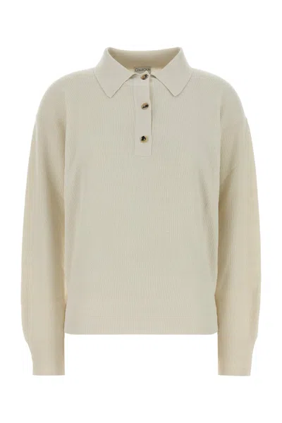 Calvin Klein Collection Ivoryy Knit Helga Polo Shirt In Gold