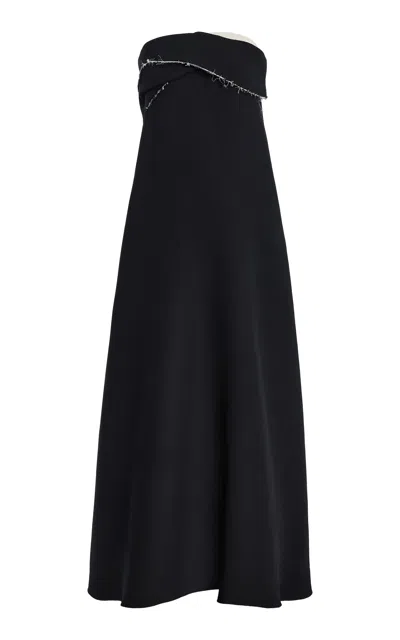 Calvin Klein Collection Lavander Strapless Virgin-wool Midi Dress In Black