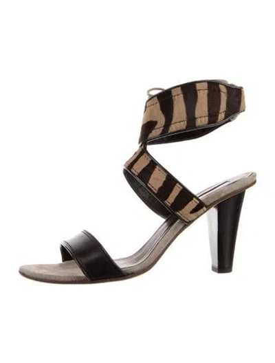 Pre-owned Calvin Klein Collection Leather Animal Print Sandals In Brown