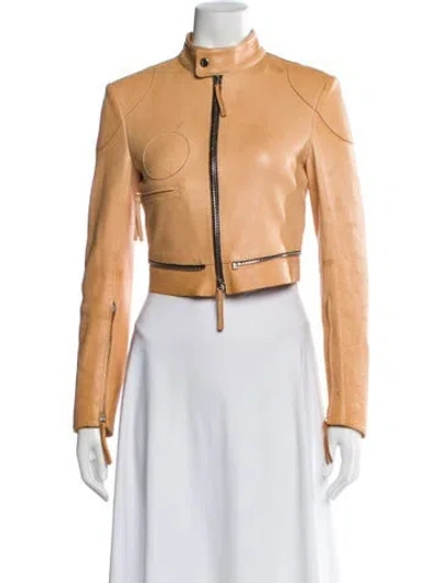 Pre-owned Calvin Klein Collection Leather Biker Jacket In Neutral
