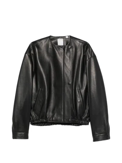 Calvin Klein Collection Leather Bomber Jacket In Black