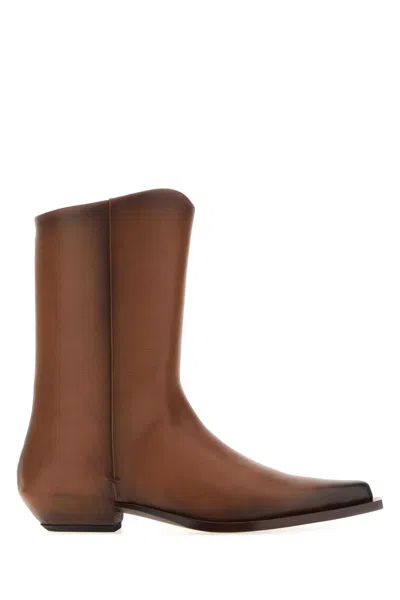 Calvin Klein Collection Leather Cheer Boots With 2 Cm Heel In Brown