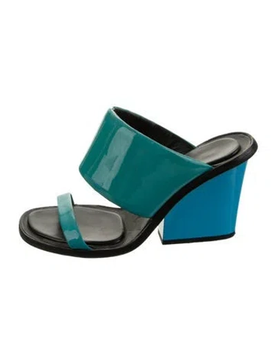 Pre-owned Calvin Klein Collection Leather Slides In Green