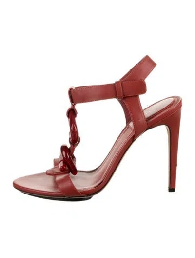 Pre-owned Calvin Klein Collection Leather T-strap Sandals In Red