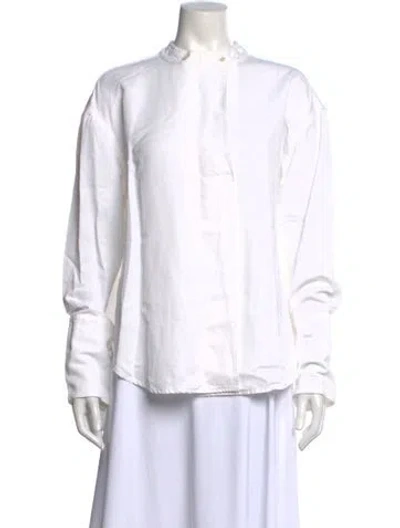 Pre-owned Calvin Klein Collection Long Sleeve Blouse In White
