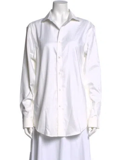 Pre-owned Calvin Klein Collection Long Sleeve Button-up Top In White