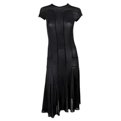 Pre-owned Calvin Klein Collection Nwt S/s 2002  Runway Sheer Black Bodycon Flare Midi Dress