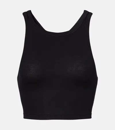Calvin Klein Collection Pamela Ribbed-knit Cotton-blend Crop Top In Black