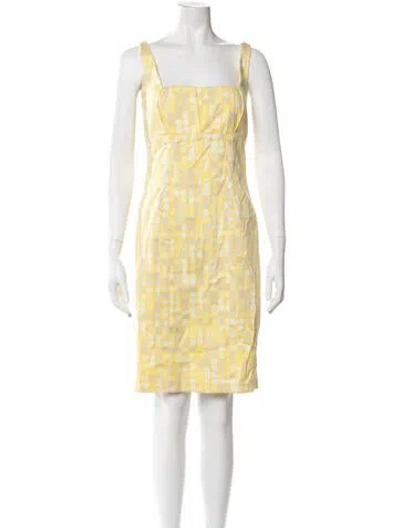Pre-owned Calvin Klein Collection Polka Dot Print Knee-length Dress In Yellow