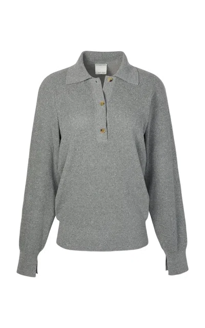 Calvin Klein Collection Polo Buttoned Silk Sweater In Gray