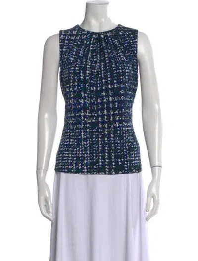 Pre-owned Calvin Klein Collection Printed Crew Neck Top In Blue