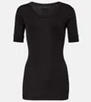 Calvin Klein Collection Ribbed-knit Cotton-blend Top In Black