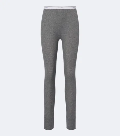 Calvin Klein Collection Rosalie Ribbed-knit Cotton-blend Leggings In Gray