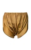 Calvin Klein Collection Ruched Silk Shorts In Brown