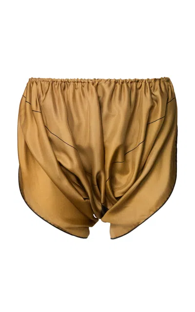 Calvin Klein Collection Ruched Silk Shorts In Brown