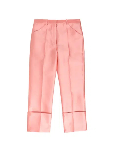Calvin Klein Collection Satin-finish Turned-up-cuff Trousers In Pink
