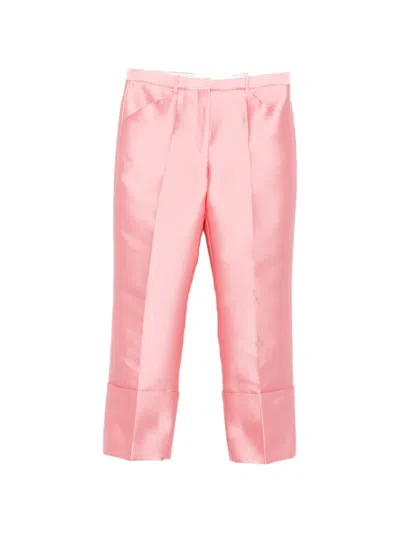 Calvin Klein Collection Satin-finish Turn-up-cuff Trousers In Pink