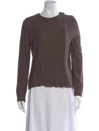 Pre-owned Calvin Klein Collection Silk Crew Neck Button-up Top In Brown