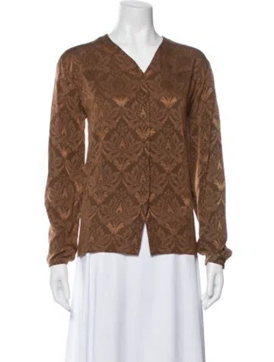 Pre-owned Calvin Klein Collection Silk Patterned Top In Brown