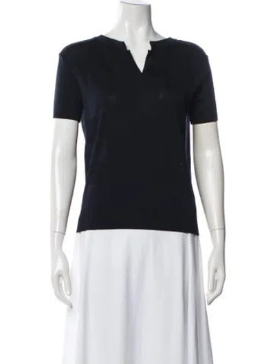 Pre-owned Calvin Klein Collection Silk V-neck Top In Blue