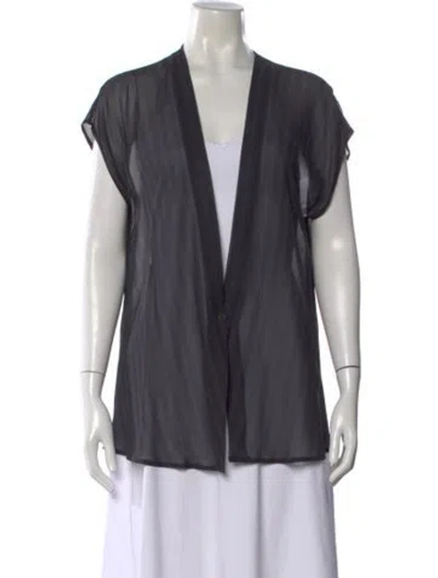 Pre-owned Calvin Klein Collection Silk V-neck Top In Gray