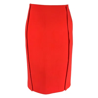 Pre-owned Calvin Klein Collection Size 0 Orange Crepe Pencil Knee Length Skirt