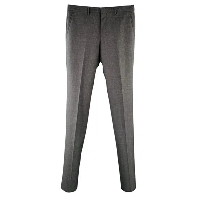 Pre-owned Calvin Klein Collection Size 32 Charcoal Grid Wool Flat Front Dress Pants In Black