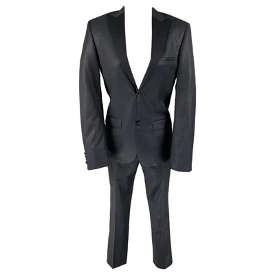 Pre-owned Calvin Klein Collection Size 34 Navy Black Wool Peak Lapel Tuxedo Suit In Blue