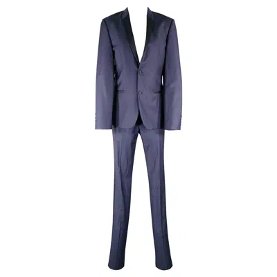Pre-owned Calvin Klein Collection Size 34 Navy Black Wool Shawl Lapel Tuxedo In Blue