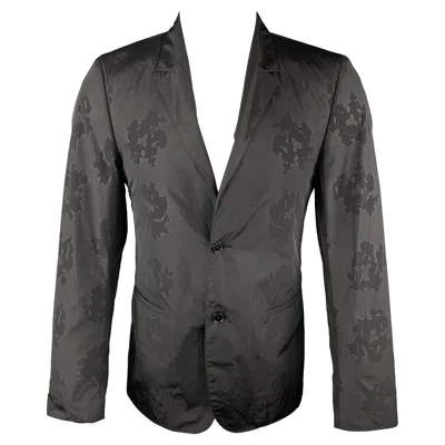 Pre-owned Calvin Klein Collection Size 36 Black On Black Floral Notch Lapel Sport Coat