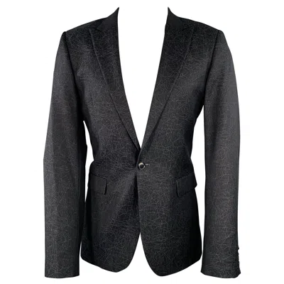 Pre-owned Calvin Klein Collection Size 38 Black Grey Lines Virgin Wool Tuxedo Sport Coat In Gray