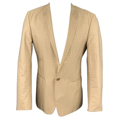 Pre-owned Calvin Klein Collection Size 38 Khaki Print Cotton Sport Coat In Sand