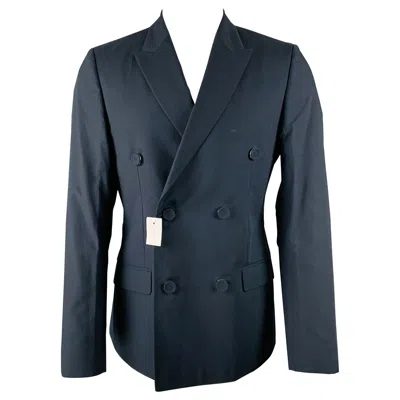 Pre-owned Calvin Klein Collection Size 38 Navy Cotton Double Breasted Sport Coat In Blue