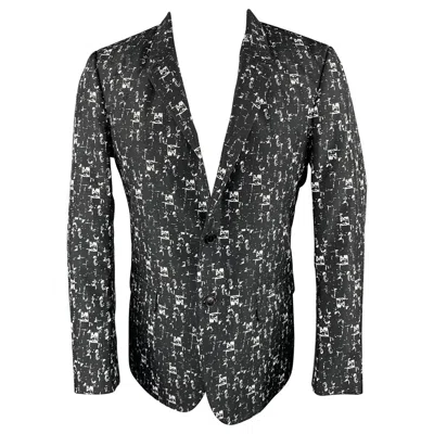 Pre-owned Calvin Klein Collection Size 40 Black & White Print Polyester Sport Coat