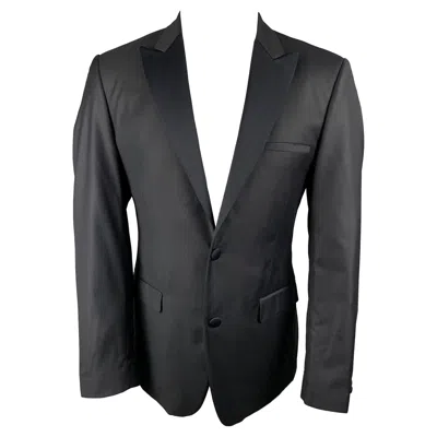 Pre-owned Calvin Klein Collection Size 40 Navy Wool Tuxedo Sport Coat In Blue