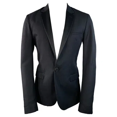 Pre-owned Calvin Klein Collection Size 40 Regular Black Wool Silk Notch Lapel Sport Coat