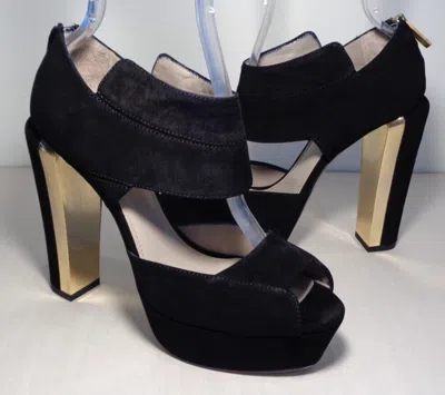 Pre-owned Calvin Klein Collection Size 9.5 M Amelia Black Suede Sandals Women's Shoes