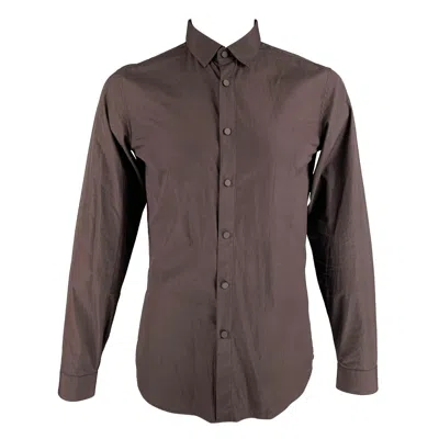 Pre-owned Calvin Klein Collection Size L Solid Brown Cotton Snaps Long Sleeve Shirt