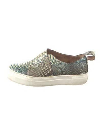 Pre-owned Calvin Klein Collection Snakeskin Animal Print Sneakers In Neutral