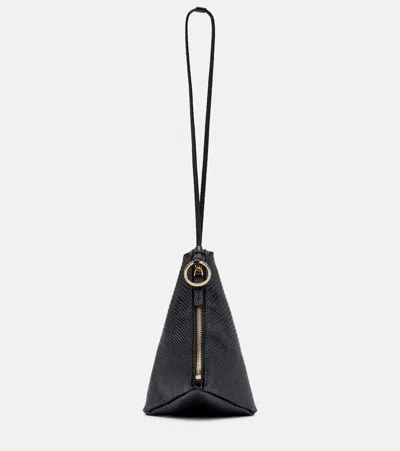 Calvin Klein Collection Solida Mini Snake-effect Leather Pouch With Strap In Black
