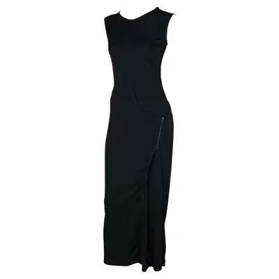 Pre-owned Calvin Klein Collection S/s 1999 Calvin Klein Runway Asymmetric Zip Bodycon Sleeveless Black Gown 6us