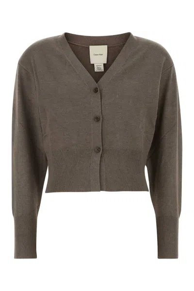 Calvin Klein Collection Stretch Viscose Blend Cardigan In Brown