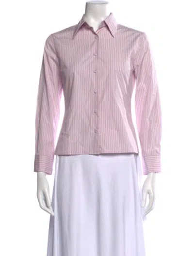 Pre-owned Calvin Klein Collection Striped Long Sleeve Button-up Top W/ Tags In Pink