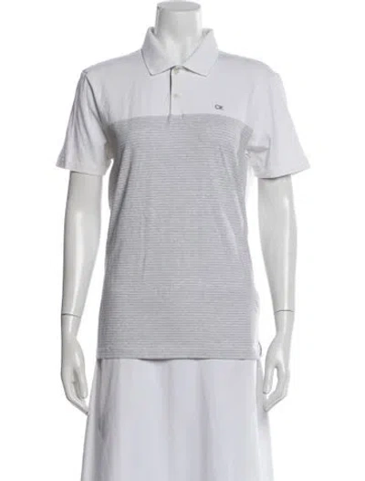 Pre-owned Calvin Klein Collection Striped Short Sleeve Polo In White