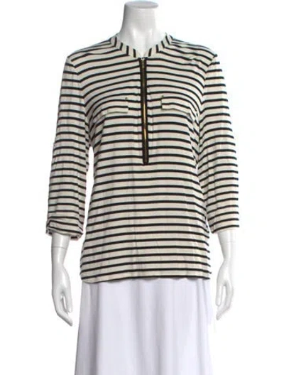Pre-owned Calvin Klein Collection Striped Three-quarter Sleeve Top In Neutral