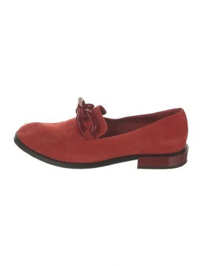 Pre-owned Calvin Klein Collection Suede Chain-link Accents Loafers In Red
