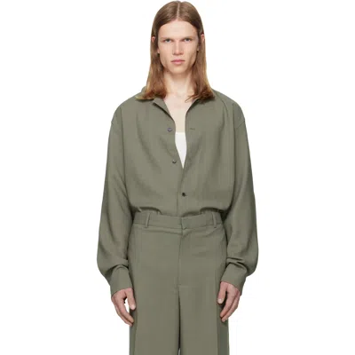 Calvin Klein Collection Taupe Atlas Button-down Shirt In Green