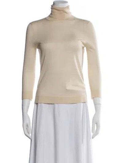 Pre-owned Calvin Klein Collection Turtleneck Three-quarter Sleeve Top In Neutrals