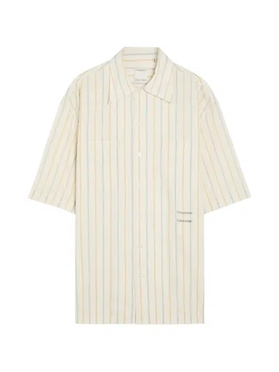 Calvin Klein Collection Vertical-stripe Short-sleeve Shirt In Neutral